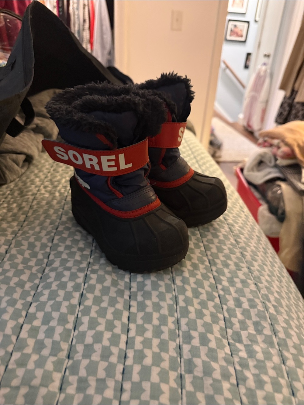 Sorel Kids Navy and Red Snow Boots